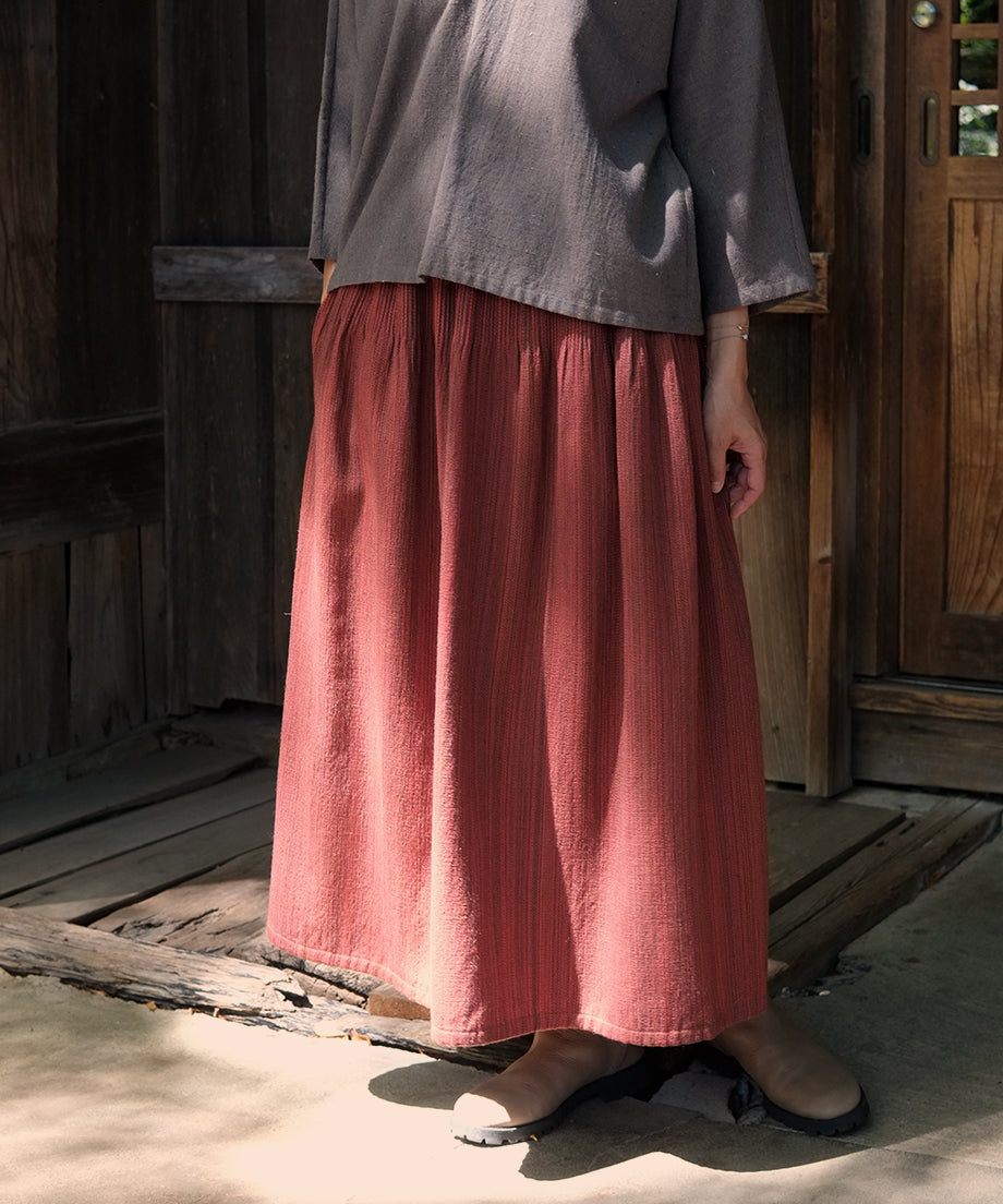 Koti series | Skirt, Wool & silk, Red & Charcoal mix stripe, 6902wR