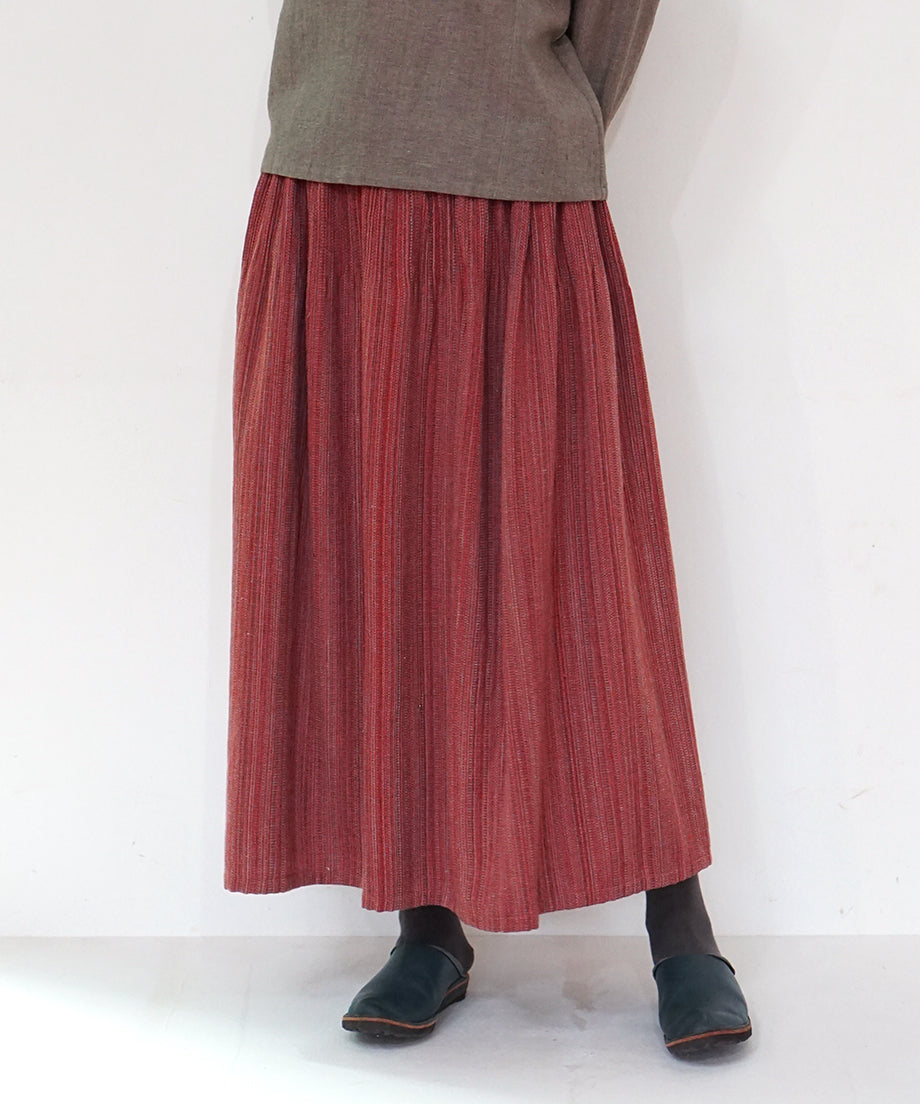 Koti series | Skirt, Wool & silk, Red & Grey mix stripe, 6902wR