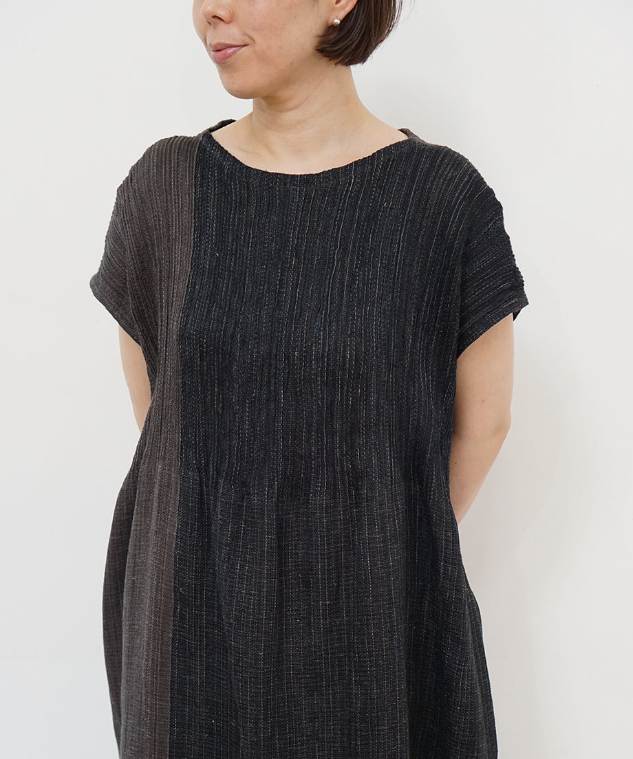 Koti series | Two-tone One piece, Linen & silk, Charcoal & Black, 6974lCBt