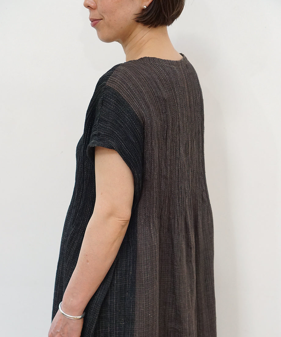 Koti series | Two-tone One piece, Linen & silk, Charcoal & Black, 6974lCBt