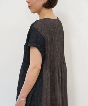 Koti series | Two-tone One piece, Linen & silk, Charcoal & Black, 6974lCBt