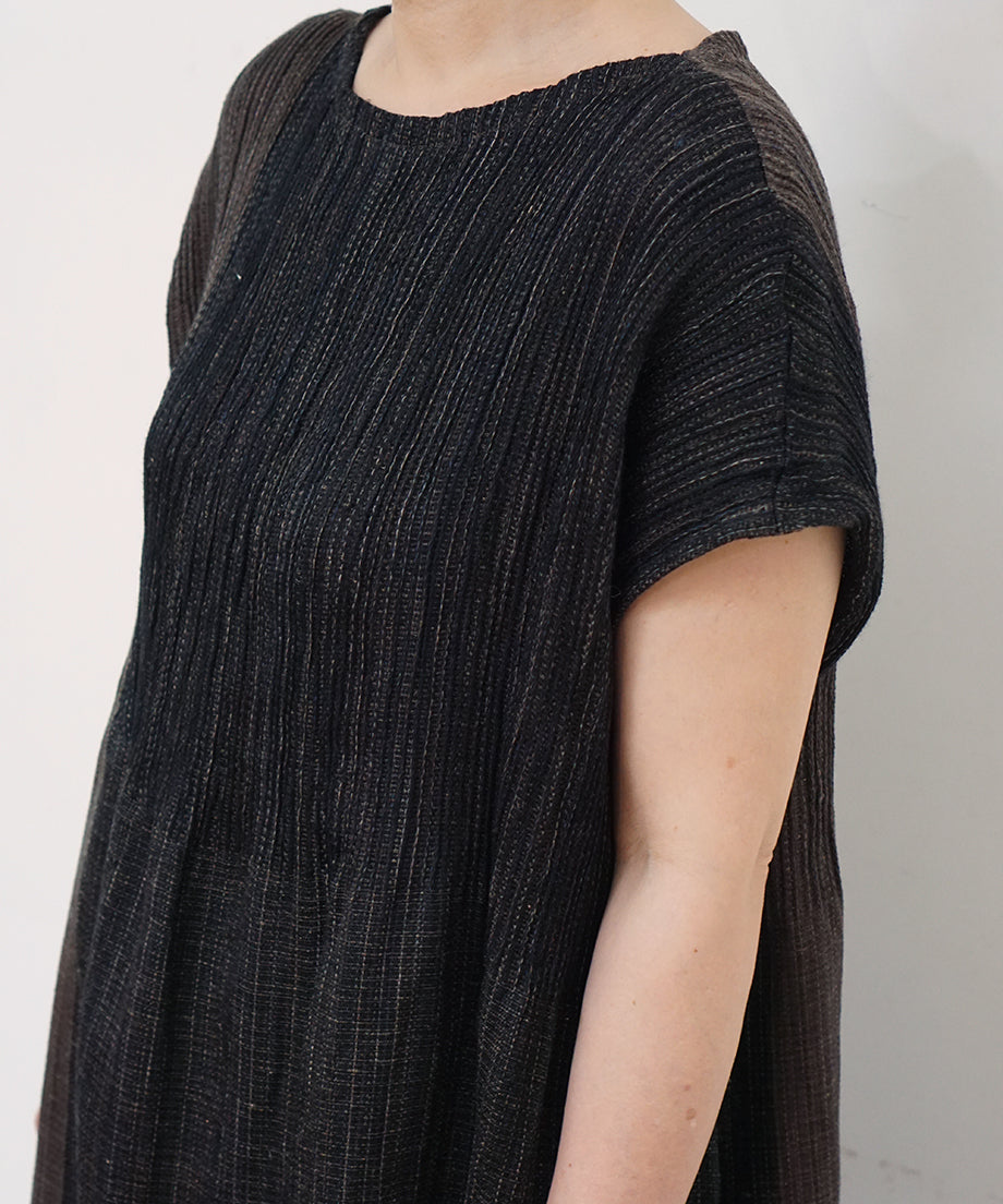 Koti series | Two-tone One piece, Linen & silk, Charcoal & Black, 6974lCBt