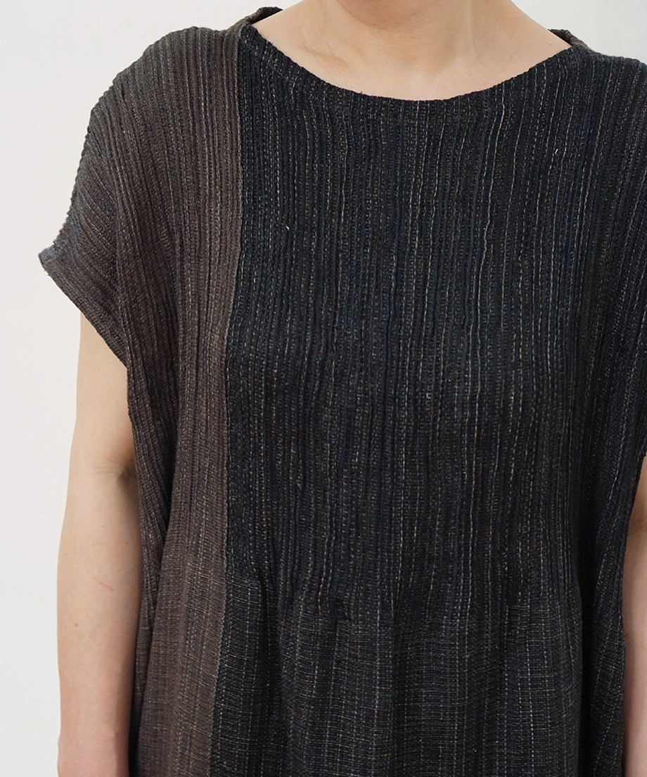 Koti series | Two-tone One piece, Linen & silk, Charcoal & Black, 6974lCBt