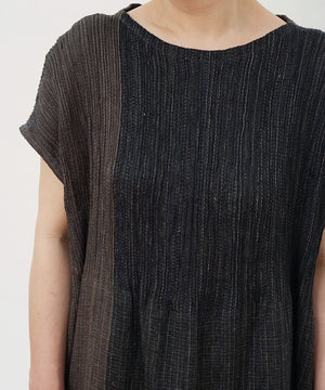Koti series | Two-tone One piece, Linen & silk, Charcoal & Black, 6974lCBt