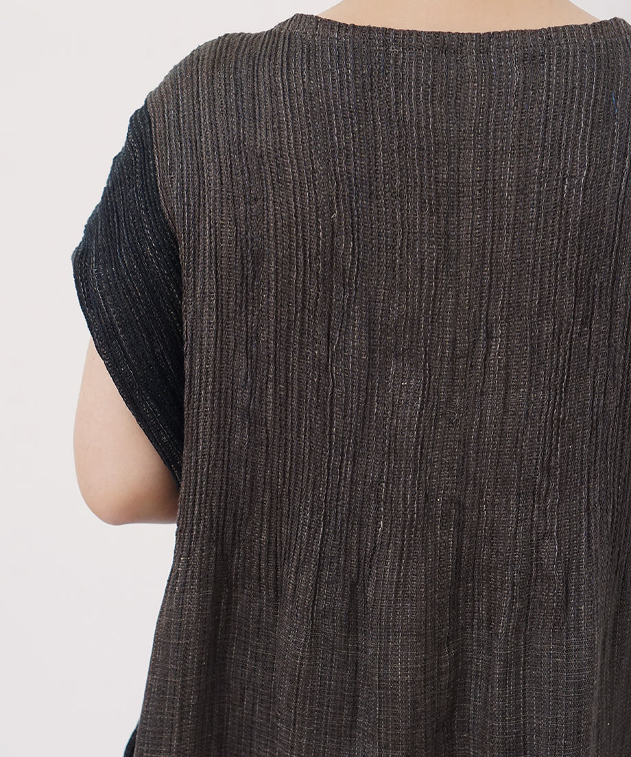 Koti series | Two-tone One piece, Linen & silk, Charcoal & Black, 6974lCBt