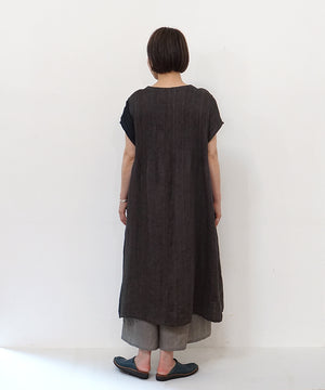 Koti series | Two-tone One piece, Linen & silk, Charcoal & Black, 6974lCBt