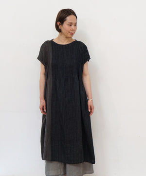 Koti series | Two-tone One piece, Linen & silk, Charcoal & Black, 6974lCBt