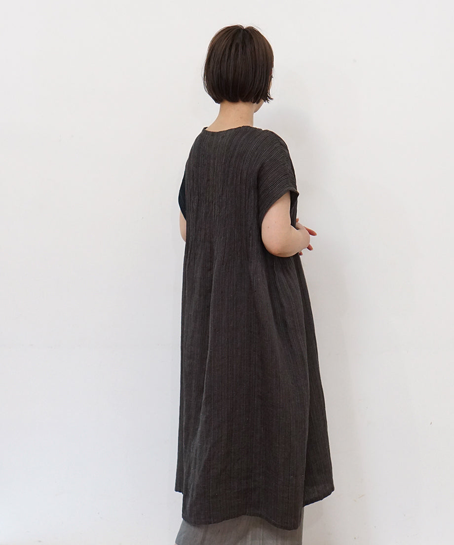 Koti series | Two-tone One piece, Linen & silk, Charcoal & Black, 6974lCBt