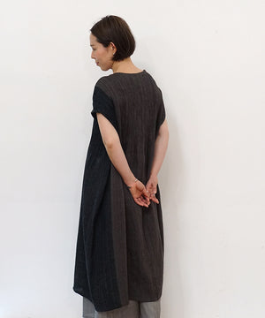 Koti series | Two-tone One piece, Linen & silk, Charcoal & Black, 6974lCBt