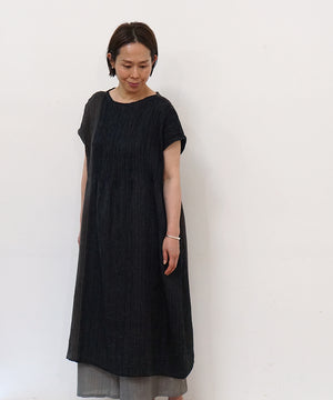 Koti series | Two-tone One piece, Linen & silk, Charcoal & Black, 6974lCBt