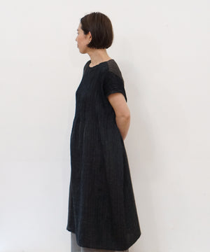 Koti series | Two-tone One piece, Linen & silk, Charcoal & Black, 6974lCBt