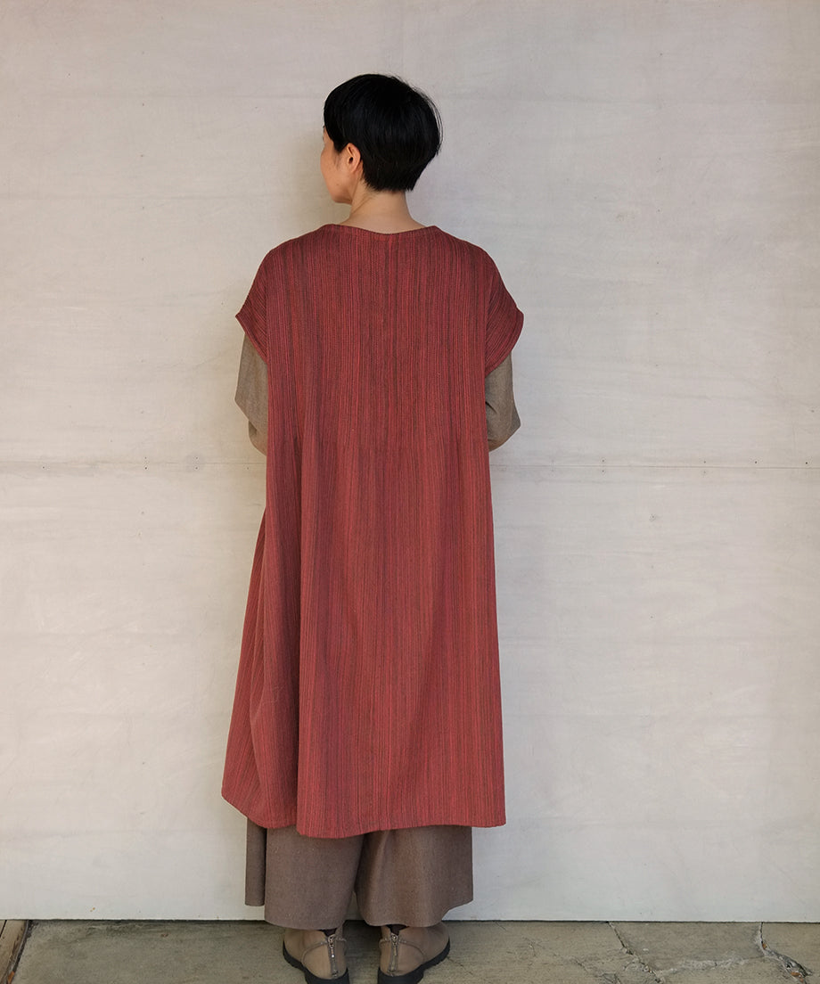 Koti series | One piece, Wool & silk, Red & Charcoal mix stripe, 6974wR