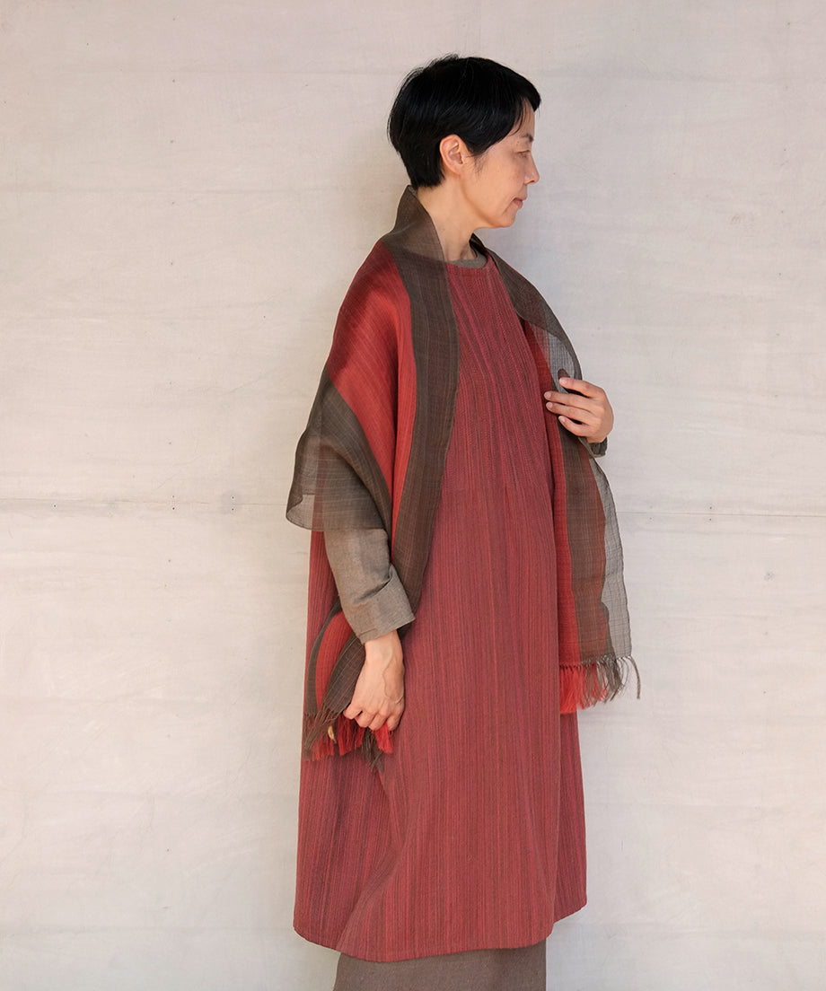 Koti series | One piece, Wool & silk, Red & Charcoal mix stripe, 6974wR