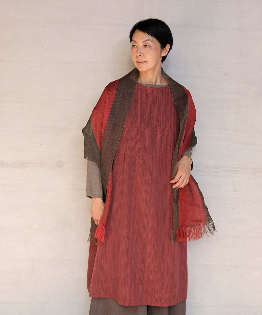 Koti series | One piece, Wool & silk, Red & Charcoal mix stripe, 6974wR