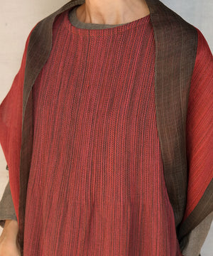 Koti series | One piece, Wool & silk, Red & Charcoal mix stripe, 6974wR