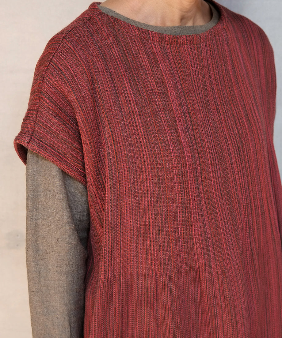 Koti series | One piece, Wool & silk, Red & Charcoal mix stripe, 6974wR