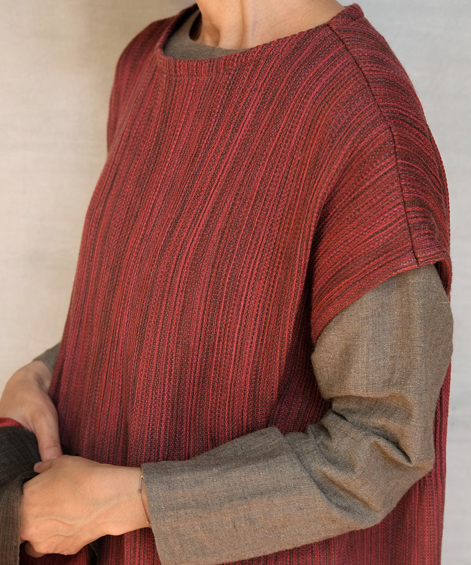 Koti series | One piece, Wool & silk, Red & Charcoal mix stripe, 6974wR