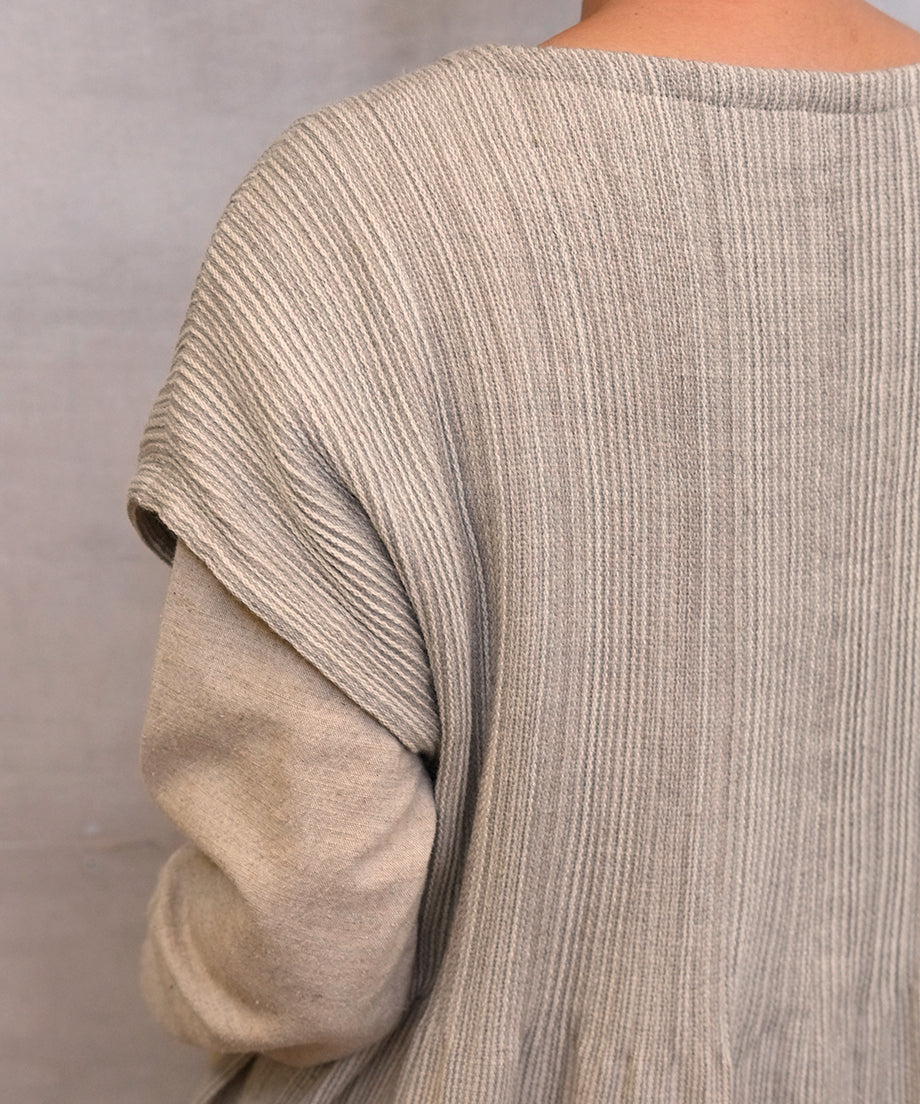 Koti series | One piece, Wool & silk, White & Grey mix stripe, 6974wLG