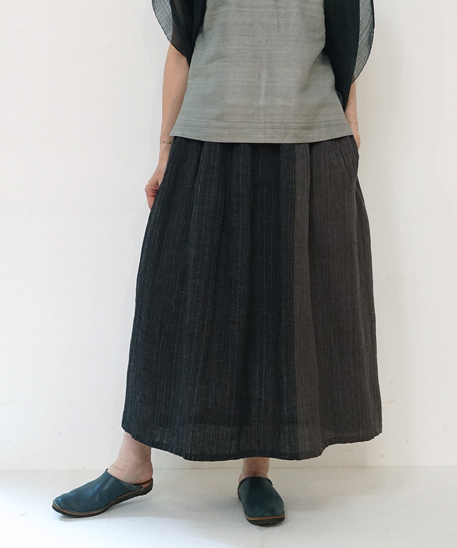 Koti series | Two-tone skirt, Linen & silk, Charcoal & Black, 6900lCBt